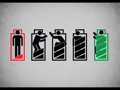 concept illustration of a person recharging as a battery